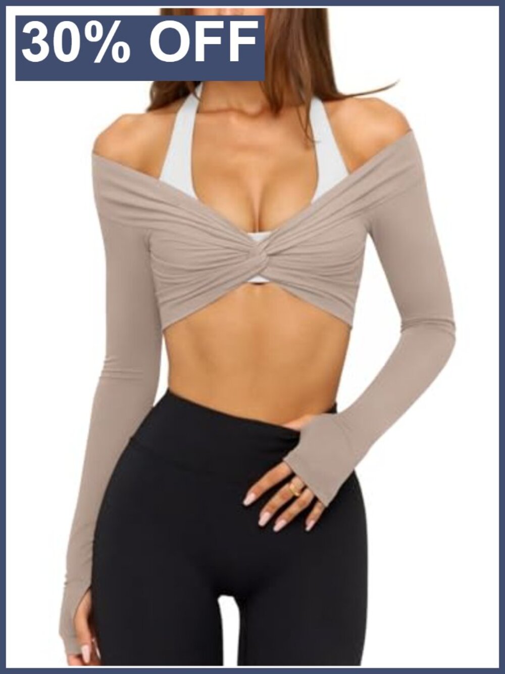 Long Sleeve Twist Front Wrap Crop Top for Women Athletic Yoga Pilates Workout